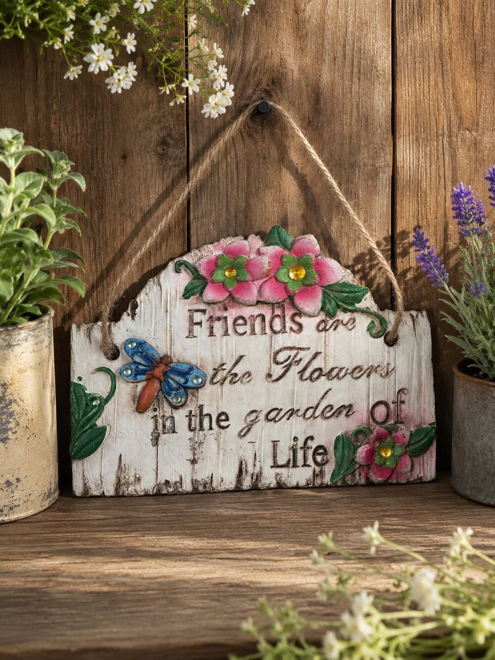 Friends Are the Flowers in the Garden of Life Floral Hanging Wall Plaque Decor